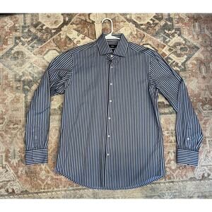 Hugo Boss Gray Blue Stripe Cotton Dress Shirt Sz 16 / 41, MP $178
